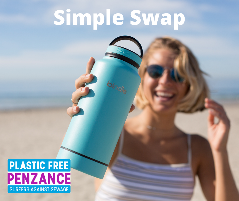 A person using a refillable water bottle (photo: Plastic Free Penzance)