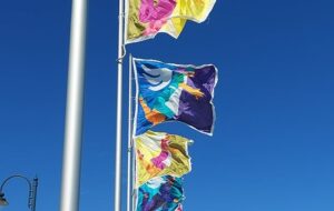 Penzance Promenade Banners 2021 flying in the wind