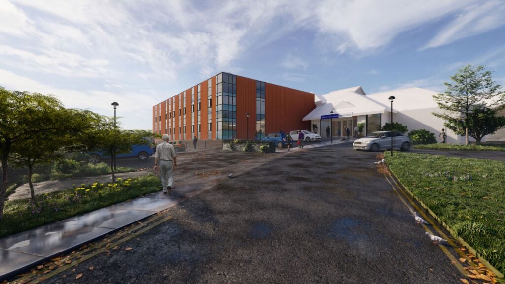 View of proposed outpatients department and existing West Cornwall Hospital entrance