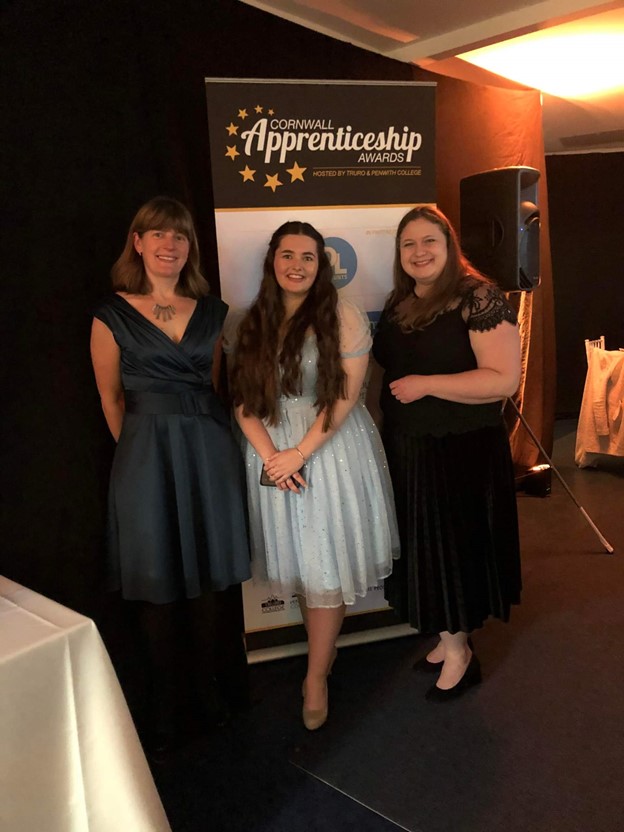 From left to right: Katie Herbert (Penlee House Curator /Deputy Director), Maisy-Sky Lumbers (Penlee House Marketing Executive Apprentice), Zoe Burkett (Penlee House Education & Outreach Officer)