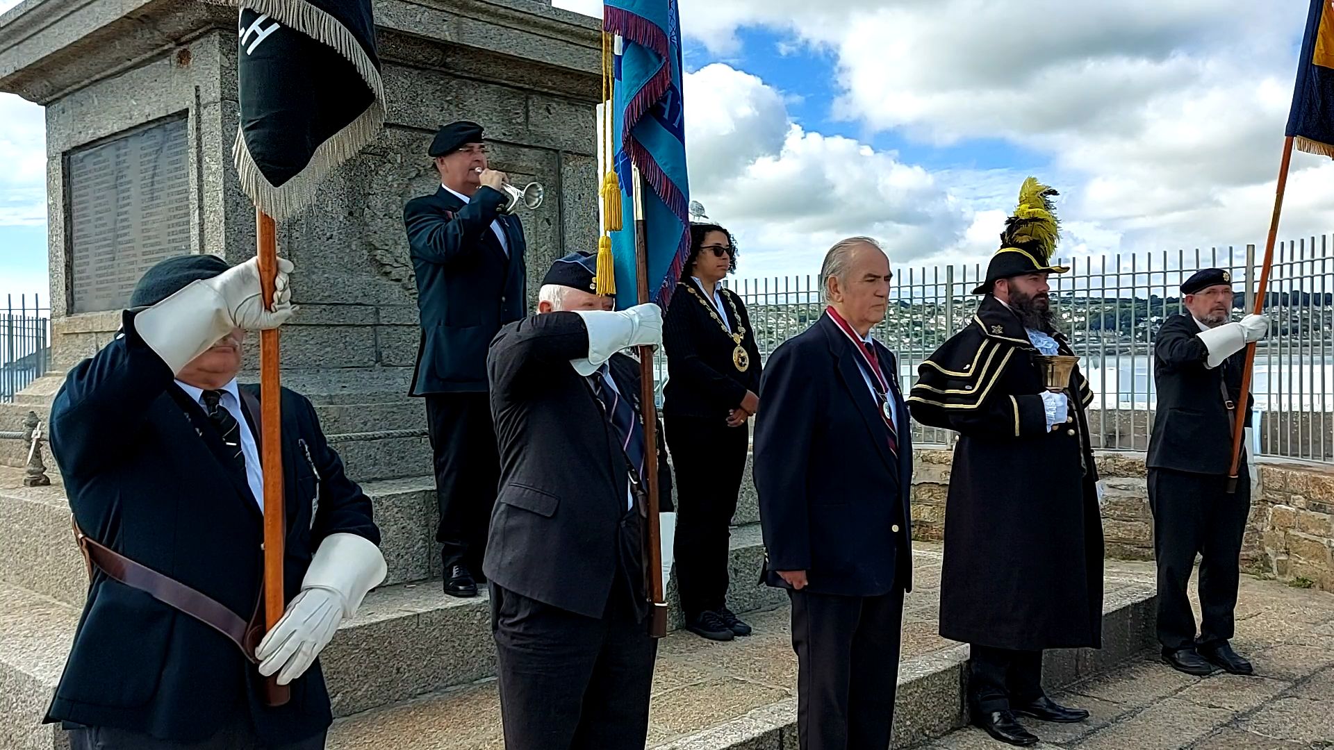 The Last Post being played on VJ Day 75 at Penzance Cenotaph, 2020