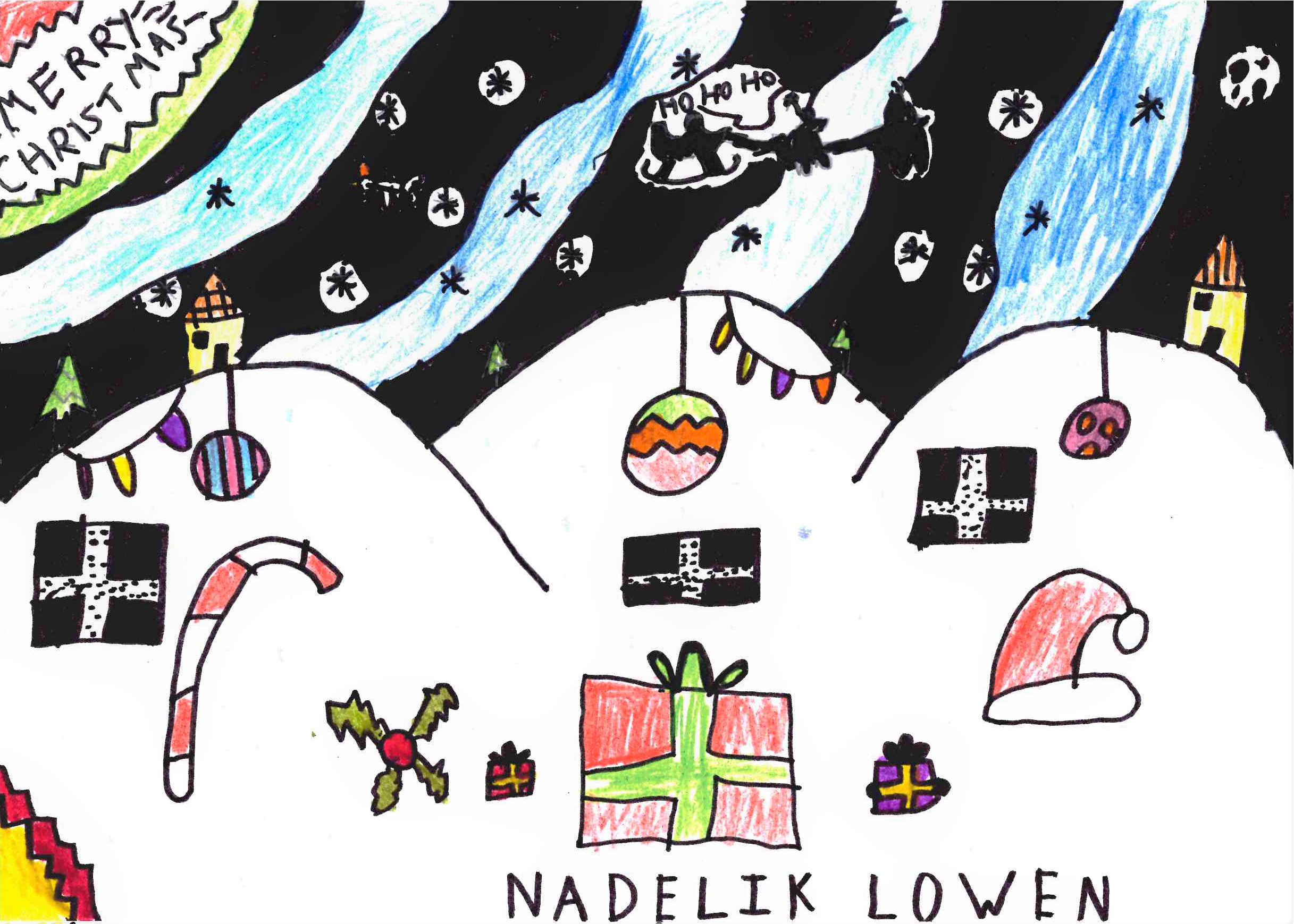 Theo Rail-Eddy's design for the Penzance Mayor's Christmas Card Competition 2022 (Newlyn School)