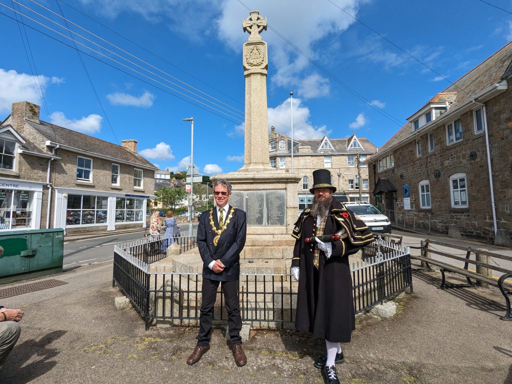 The Mayor of Penzance and the Penzance Town Crier at Newlyn War Memorial