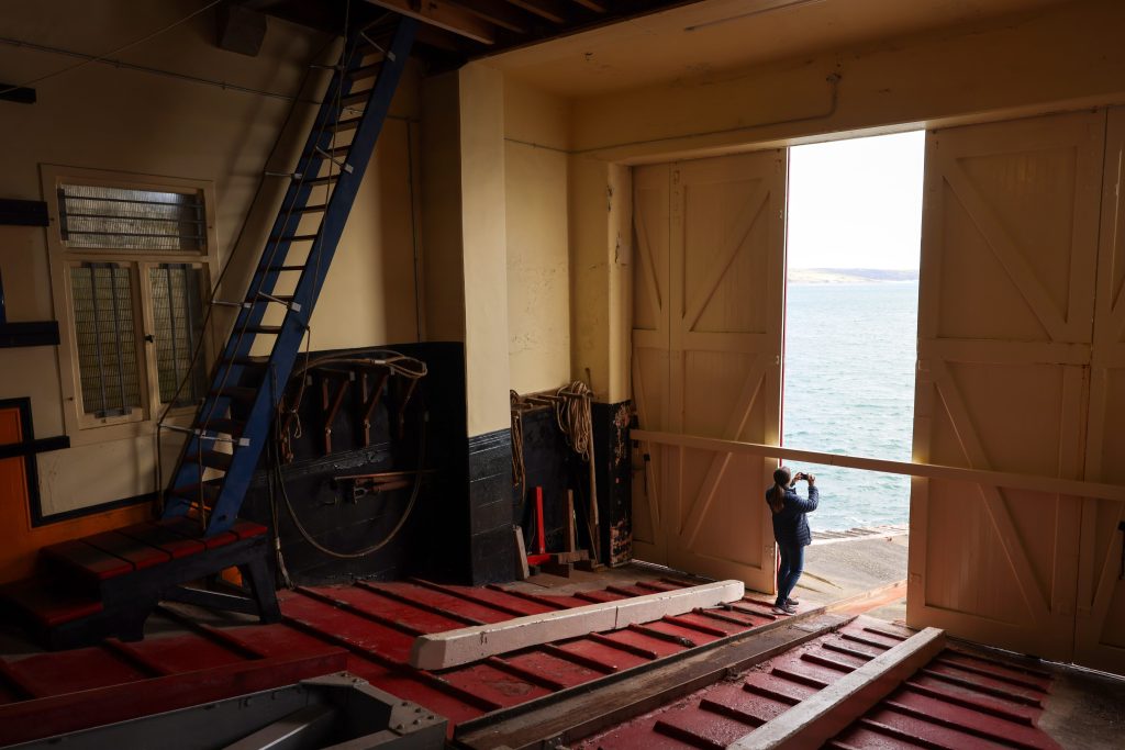 Deputy mayor of Concarneau Annick Martin visits the old Penlee lifeboat station.