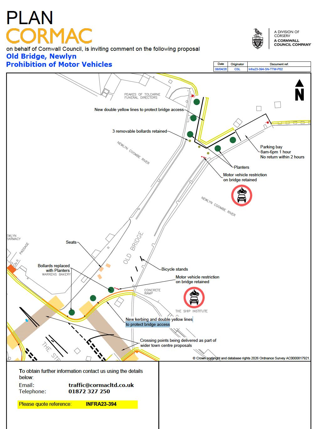 Plans showing planned pedestrianisation on Newlyn Old Bridge on Jack Lane