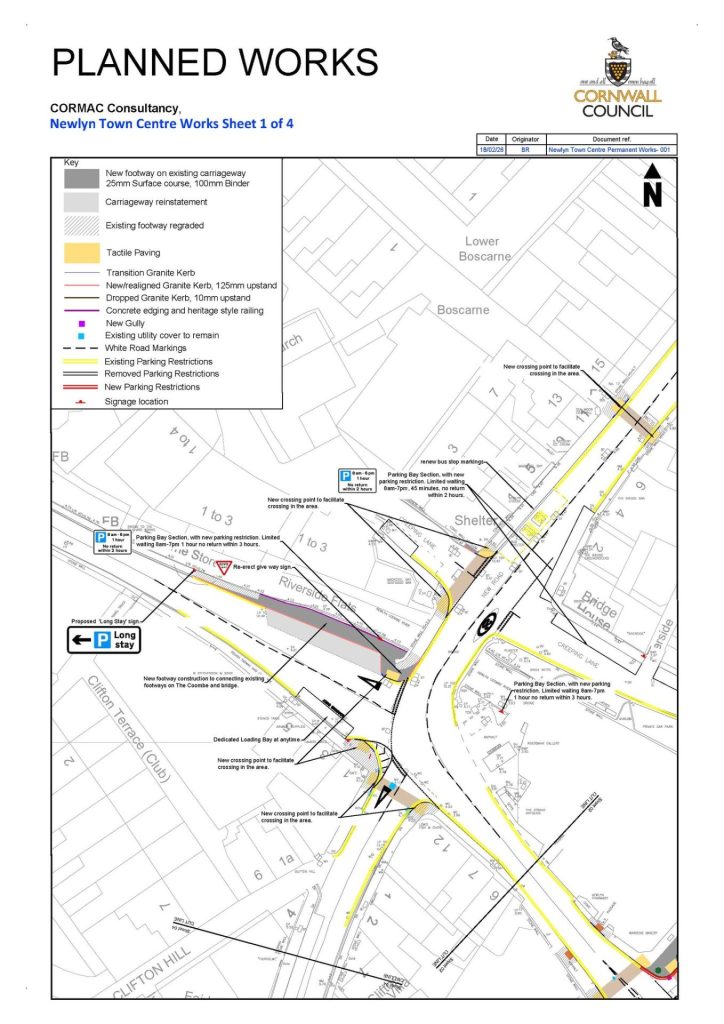 Map showing planned changes to roads and pavements in Newlyn