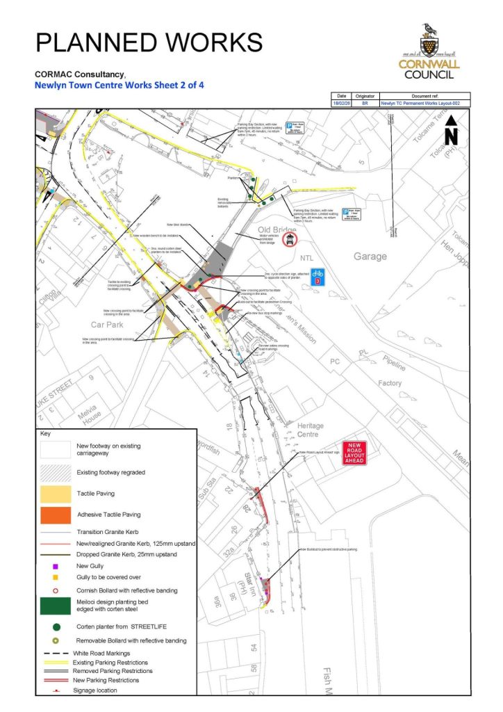 Map showing planned changes to roads and pavements in Newlyn