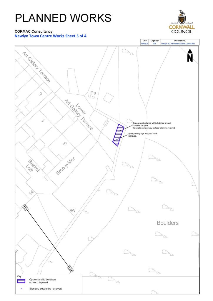 Map showing planned changes to roads and pavements in Newlyn