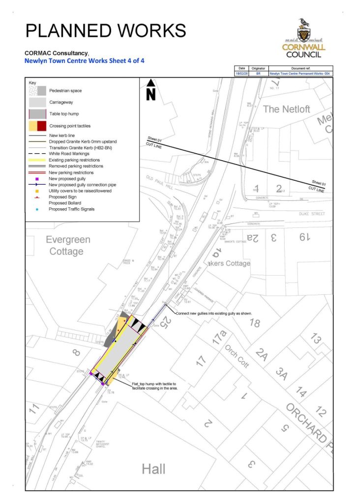 Map showing planned changes to roads and pavements in Newlyn